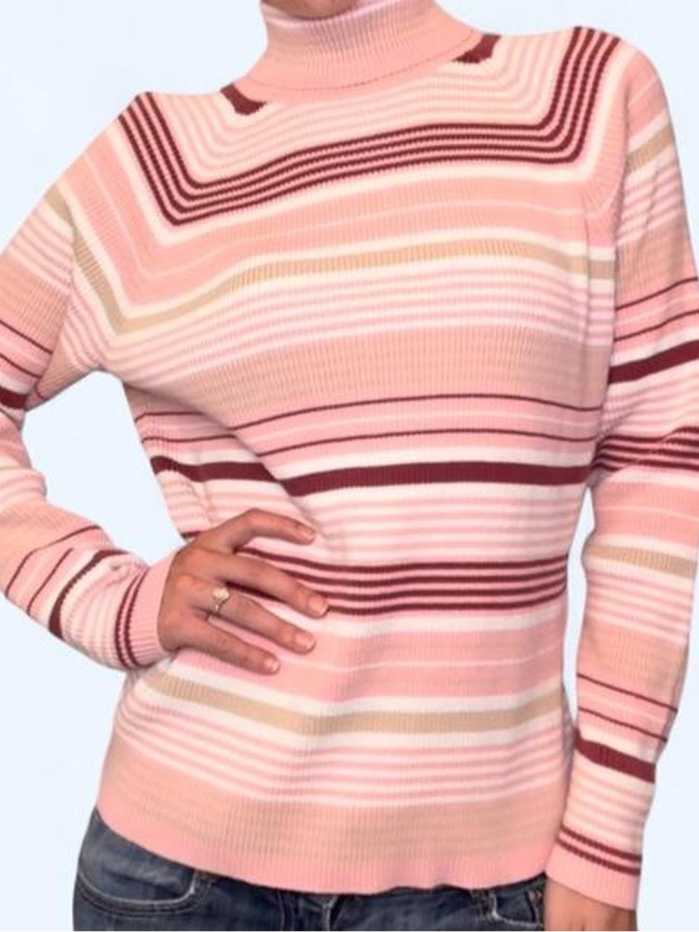 Vintage St. John’s Bay Pink Striped Turtleneck Sweater
